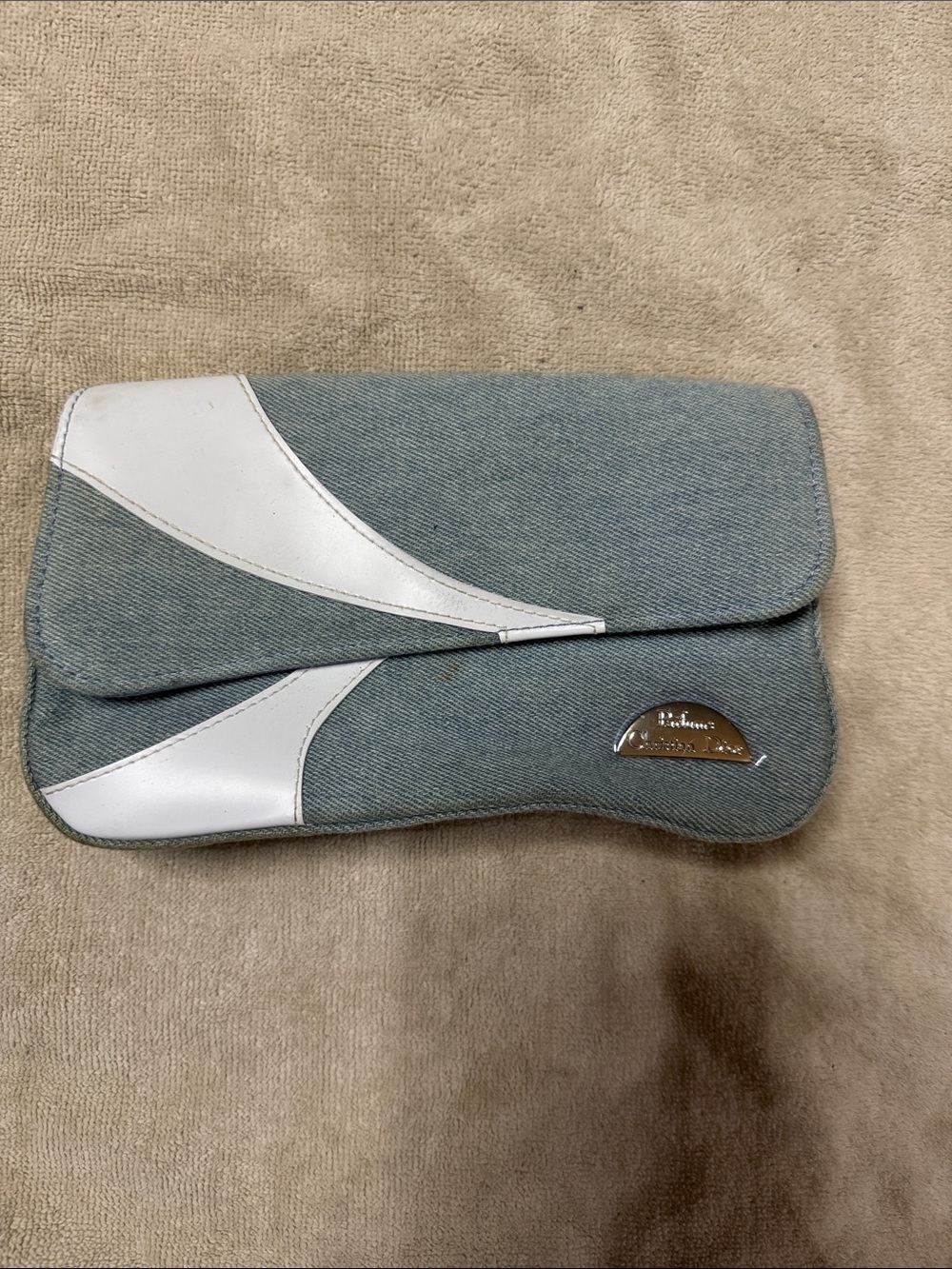 Dior Light Blue Denim and White Leather Clutch
